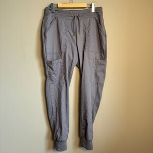 Jaanuu Jogger Scrub Pants Womens Medium Gray Drawstring Gold Accent Pockets